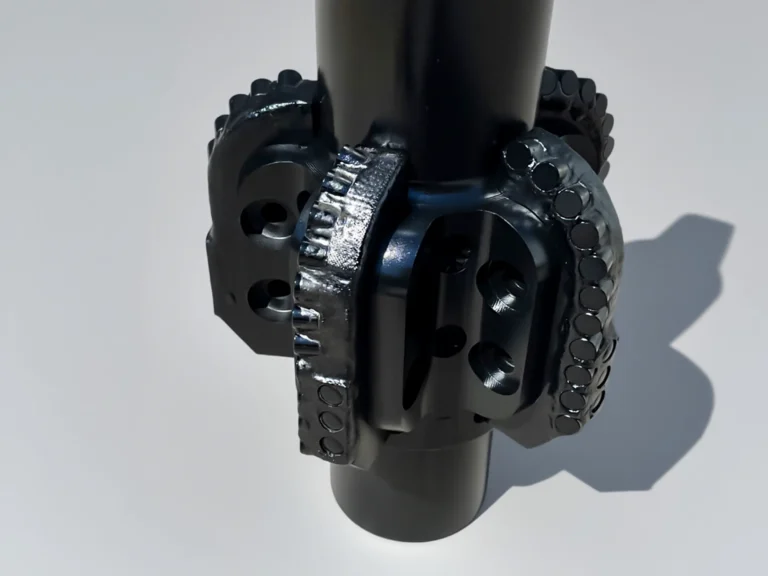 Detail of bolt-on PDC cutters on HDD reamer